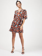 Leopard Print Wrap Front Tie Knot Dress