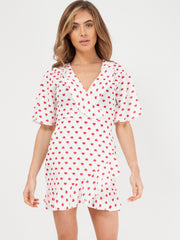 Heart Print Casual Mini Frill Dress