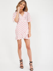 Heart Print Casual Mini Frill Dress