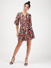 Leopard Print Wrap Front Tie Knot Dress
