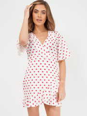 Heart Print Casual Mini Frill Dress