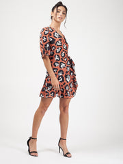 Leopard Print Wrap Front Tie Knot Dress