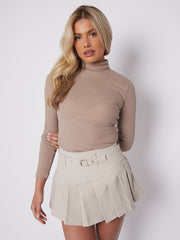 Pleated Mini Plain Tennis Skort With Belt