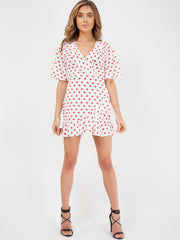 Heart Print Casual Mini Frill Dress