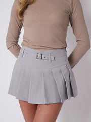 Pleated Mini Plain Tennis Skort With Belt