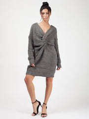 Twist Front Knitted Jumper Dress
