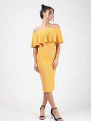 Striped Frill Bardot Midi Dress