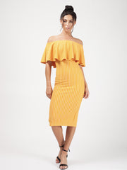 Striped Frill Bardot Midi Dress
