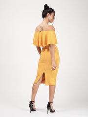 Striped Frill Bardot Midi Dress