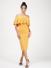 Striped Frill Bardot Midi Dress