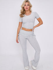 Ruched Crop Top & Fold Over Flared Trouser Co-ord