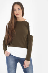 Contrast Hem And Shoulder Crepe Top