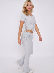 Ruched Crop Top & Fold Over Flared Trouser Co-ord