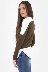 Contrast Hem And Shoulder Crepe Top
