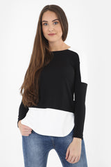Contrast Hem And Shoulder Crepe Top