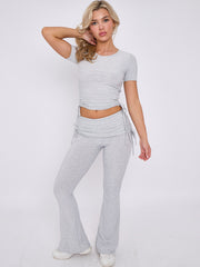 Ruched Crop Top & Fold Over Flared Trouser Co-ord