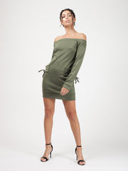 Lace Up Detail Bardot Jumper Dress