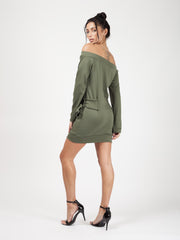 Lace Up Detail Bardot Jumper Dress