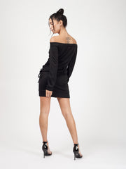 Lace Up Detail Bardot Jumper Dress