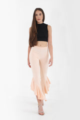 Flared Frill Hem Cropped Trousers