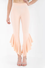 Flared Frill Hem Cropped Trousers