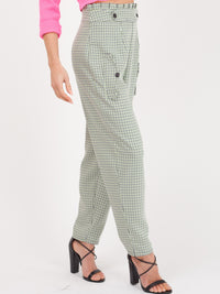Gingham Check Paper Bag Taille broek - Neon Green
