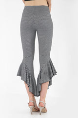 Gingham Check Flared Frill Hem Cropped Trousers