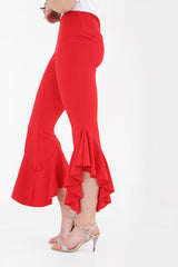 Flared Frill Hem Cropped Trousers