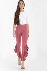 Flared Frill Hem Cropped Trousers