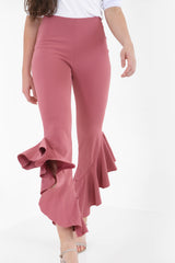 Flared Frill Hem Cropped Trousers