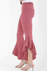 Flared Frill Hem Cropped Trousers