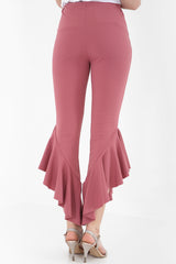 Flared Frill Hem Cropped Trousers