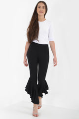 Flared Frill Hem Cropped Trousers