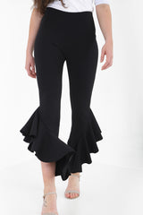 Flared Frill Hem Cropped Trousers