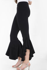 Flared Frill Hem Cropped Trousers