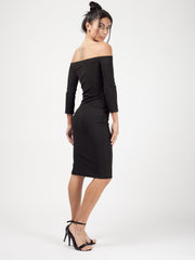 Detalle del botón simulado Bardot Vestido