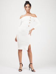 Detalle del botón simulado Bardot Vestido