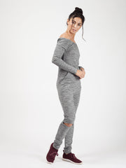 Slashed Knee Ribbed Bardot Lounge Jumpsuit