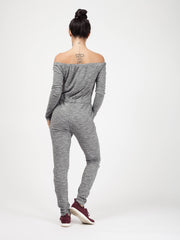 Slashed Knee Ribbed Bardot Lounge Jumpsuit