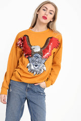 Sequin Embellished Rock Eagle Sweatshirt
