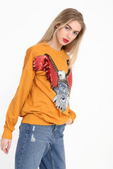 Sequin Embellished Rock Eagle Sweatshirt