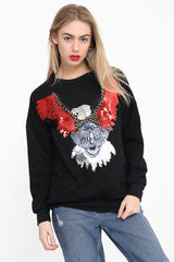 Sequin Embellished Rock Eagle Sweatshirt