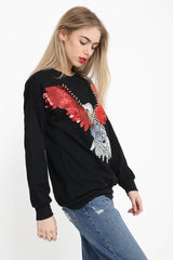 Sequin Embellished Rock Eagle Sweatshirt