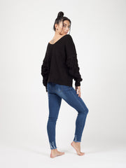 Bobble Sleeve Twist Front Knitted Jumper