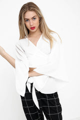 Tie Knot Bell Sleeve Crop Top