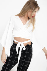Tie Knot Bell Sleeve Crop Top