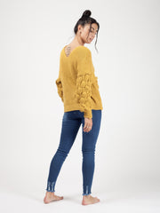 Bobble Sleeve Twist Front Knitted Jumper