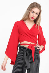 Tie Knot Bell Sleeve Crop Top