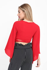 Tie Knot Bell Sleeve Crop Top