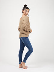 Bobble Sleeve Twist Front Knitted Jumper